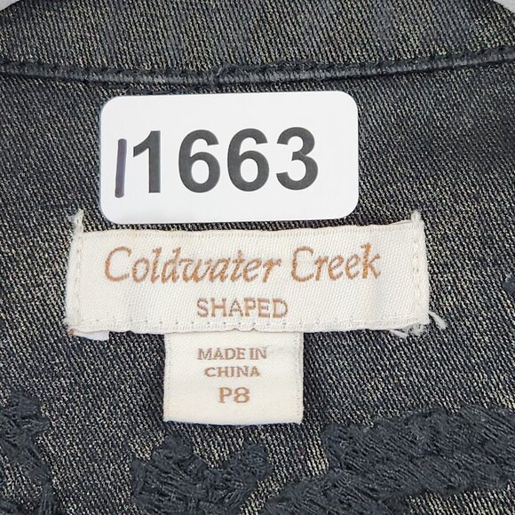 Coldwater Creek Jacket Womens 8 Petite Black Gold Embroidered Shaped Lightweight - Picture 7 of 11
